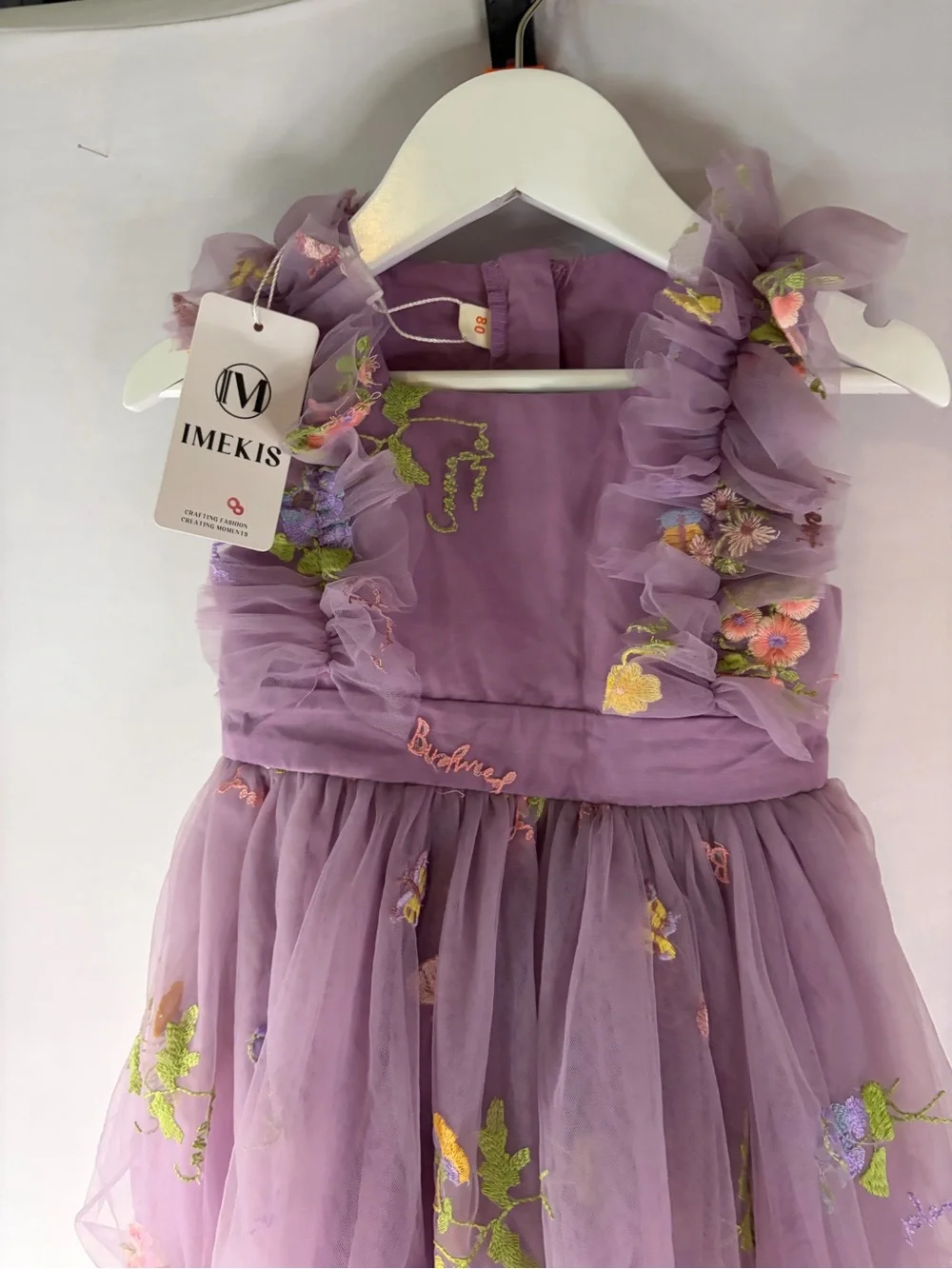 IMEKIS Girls Purple Embroidered Tulle Floral Dress Size 80 12M NWT